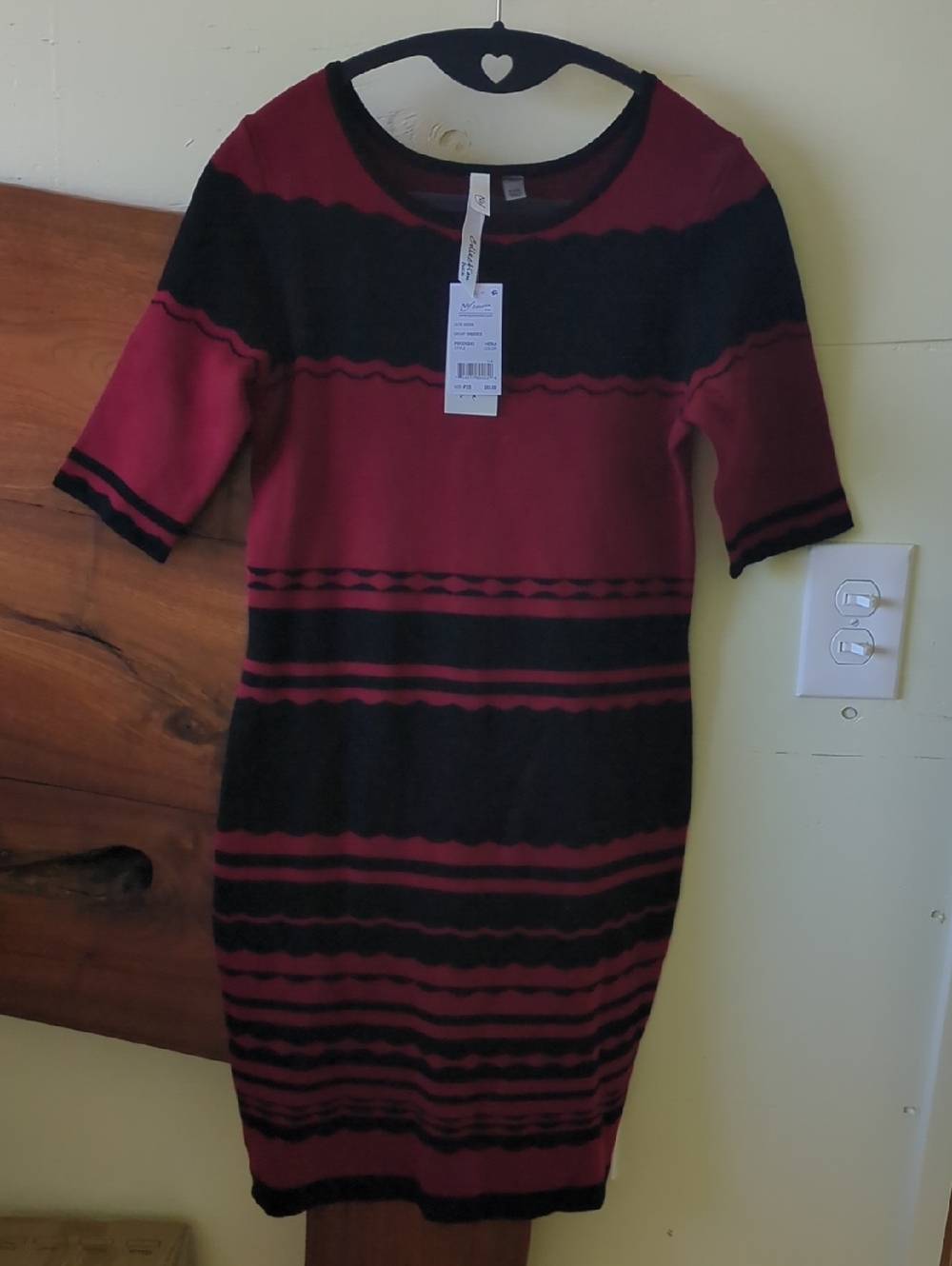 NY Collection Burgundy and Black Striped Midi Dress